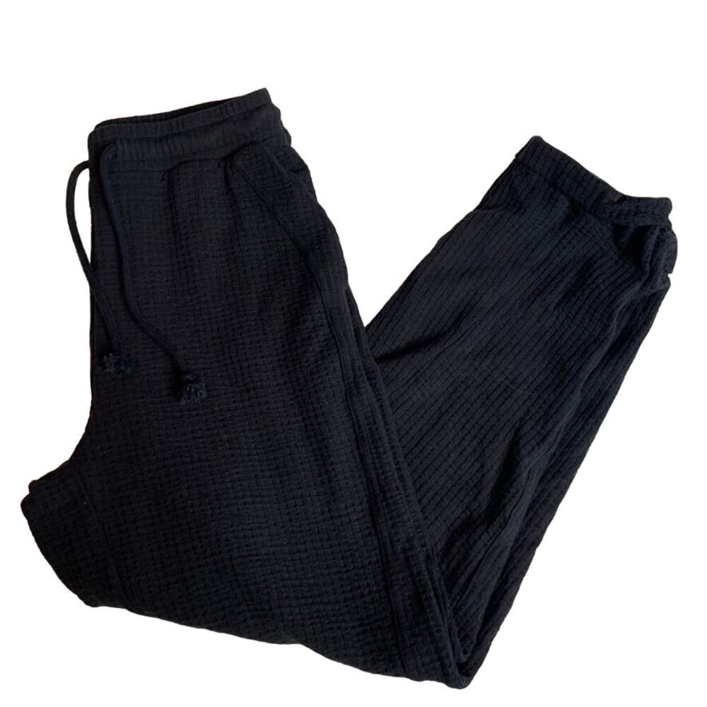 LSPACE Black Waffle Knit Drawstring Waist Pants Women's Small